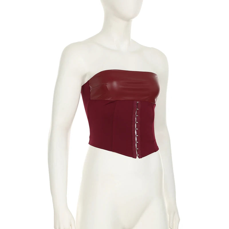 Backless Wine Two Pieces of Sets Harajuku Vest and Mini Skirts Lace Up