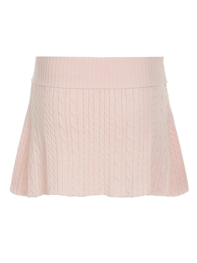 Pleated Preppy Skirt Low Waisted Slim Pink Bottoms