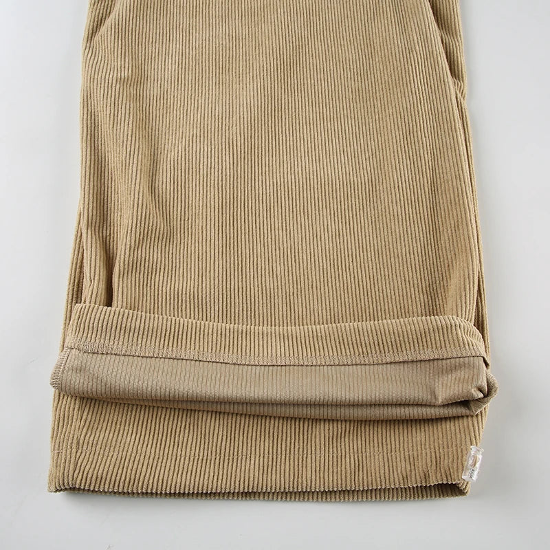 Baggy Corduroy Pants Drawstring Wide Leg Trousers Retro Bottoms