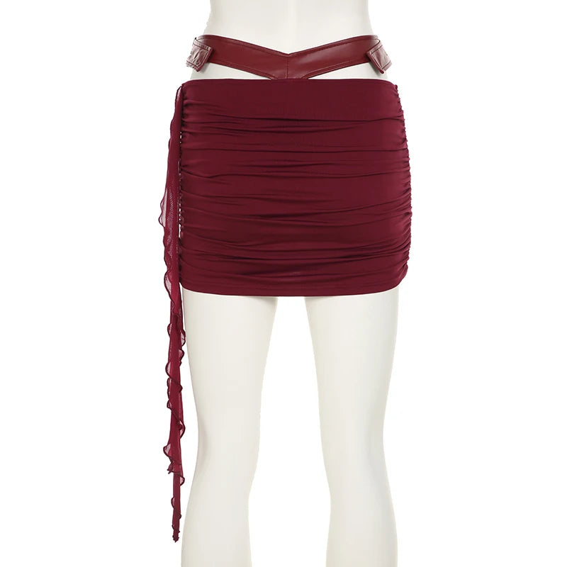Backless Wine Two Pieces of Sets Harajuku Vest and Mini Skirts Lace Up