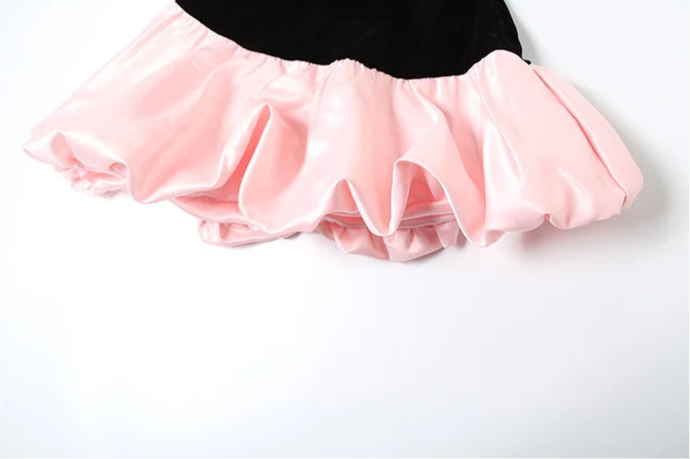 Puffy Dress Irregular Velvet Patchwork Strapless Banquet Bodycon