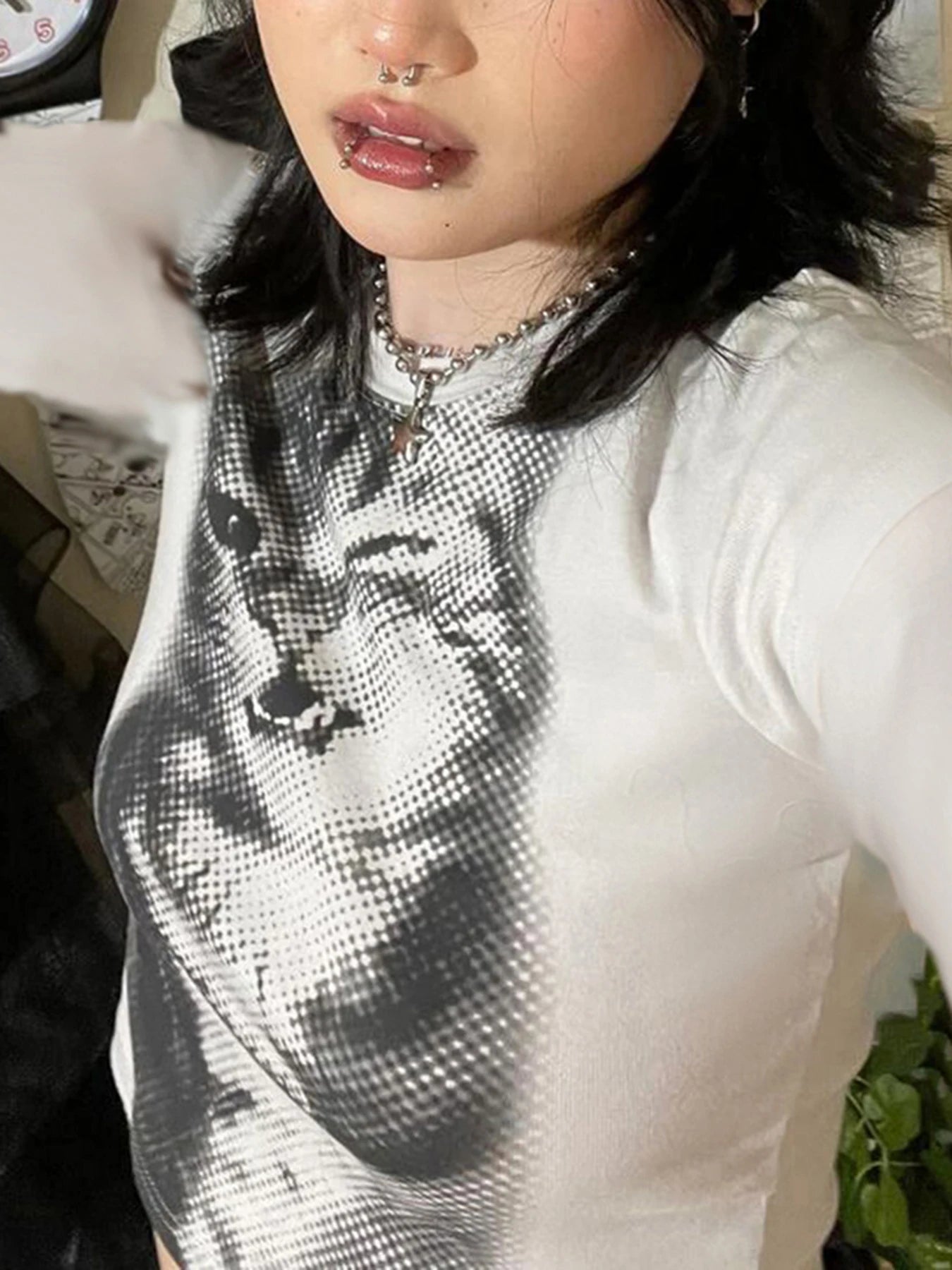 Cartoon Cat Crop Tee Long Sleeve Fairycore Tee