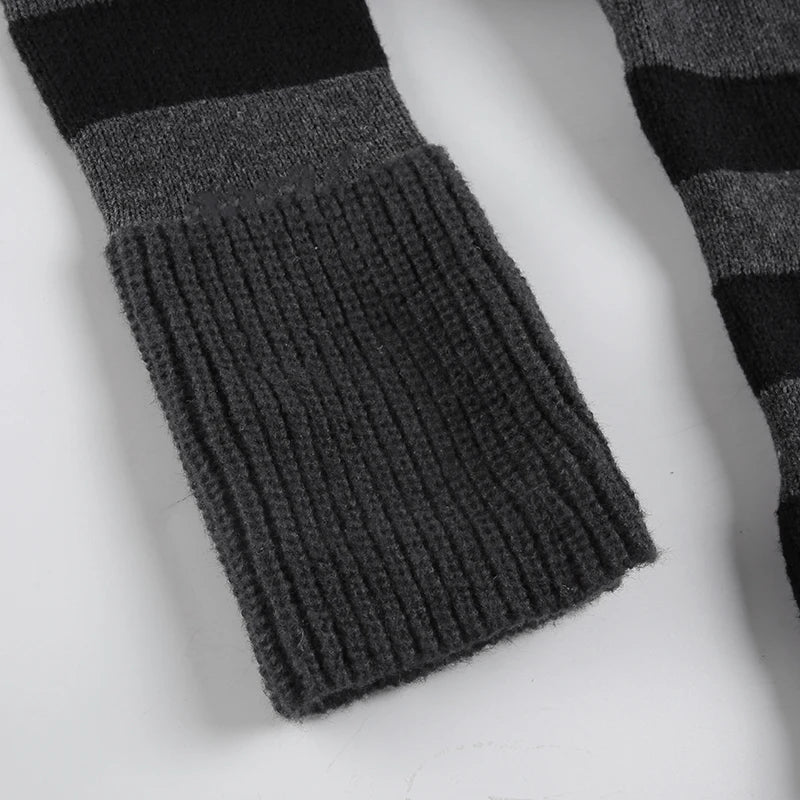 Slash Neck Striped Knitted Sweaters Patchwork Pullovers HArajuku Grunge 's Top