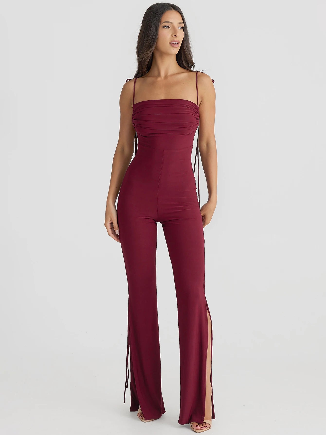 Backless Halter Lace Up Irregular Split Long Pants Jumpsuit