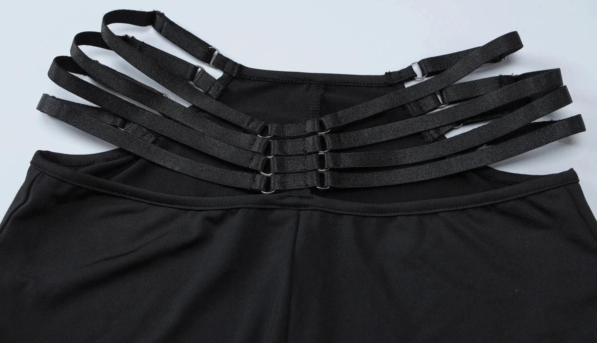 Two Pcs Sets Black Long Sleeve Hollow Out Slips Buttons Crop Top Wide Leg Pants