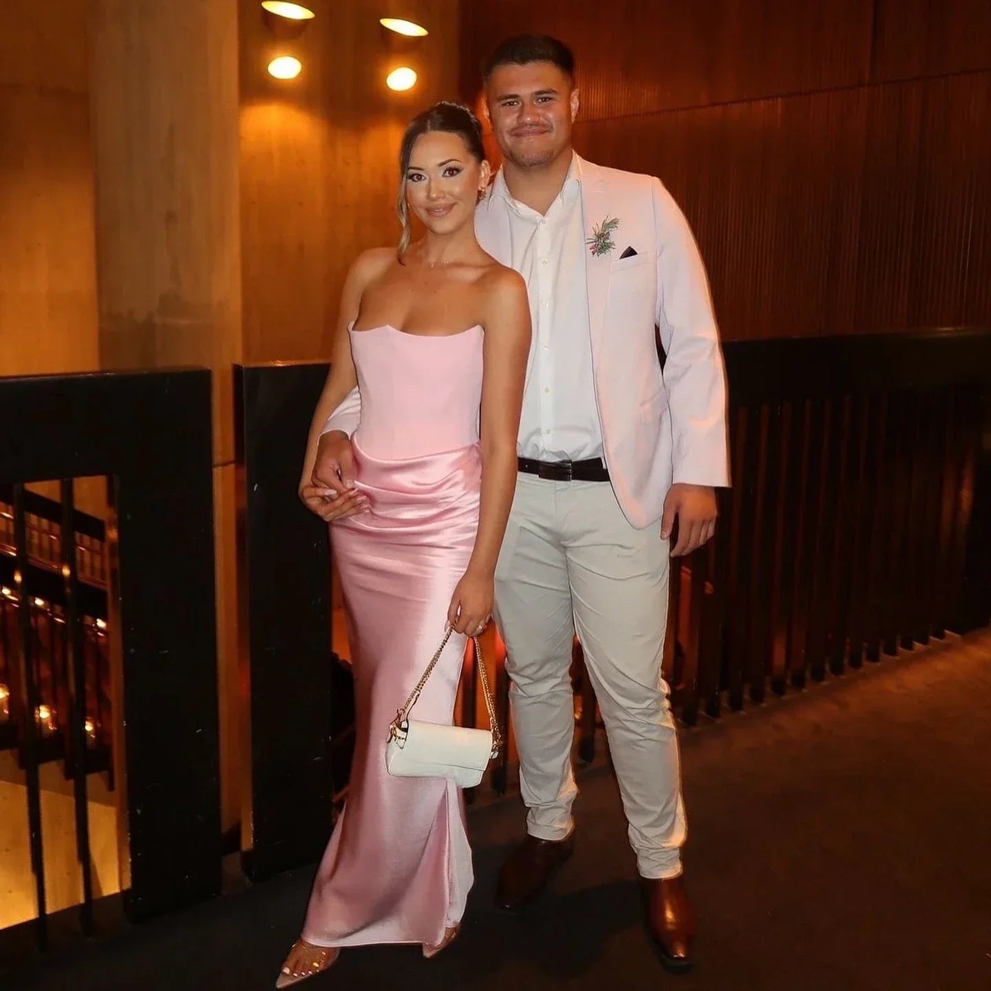 Pink Satin Corset Strapless Maxi Dress