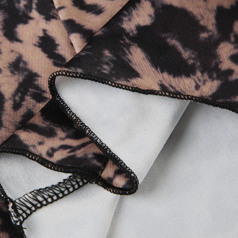 Leopard Print Patchwork Lace Dress Sleeveless Lace Up