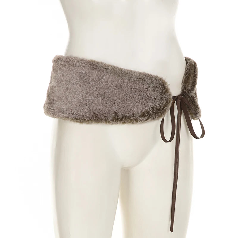 Low Waisted Mini Leather Shorts Furry Belts Waist Bottoms