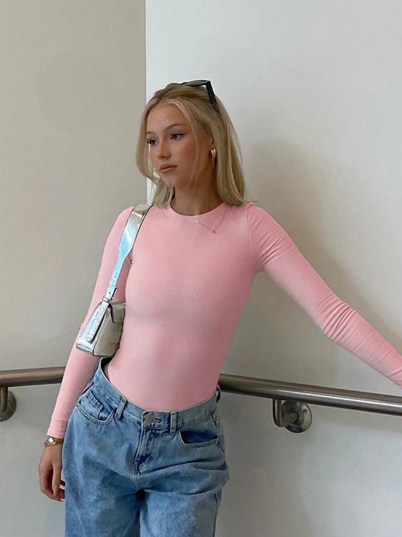Slim Tee Shirt Long Sleeve Crewneck Top