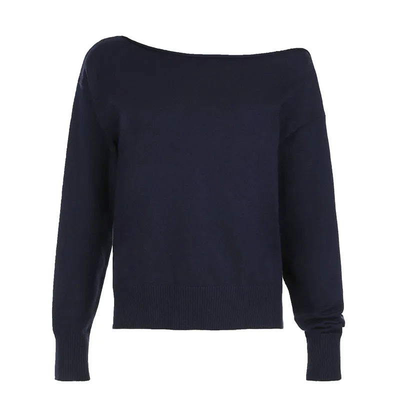 Skew Collar Knit Pullovers Loose Sweaters All-match 's
