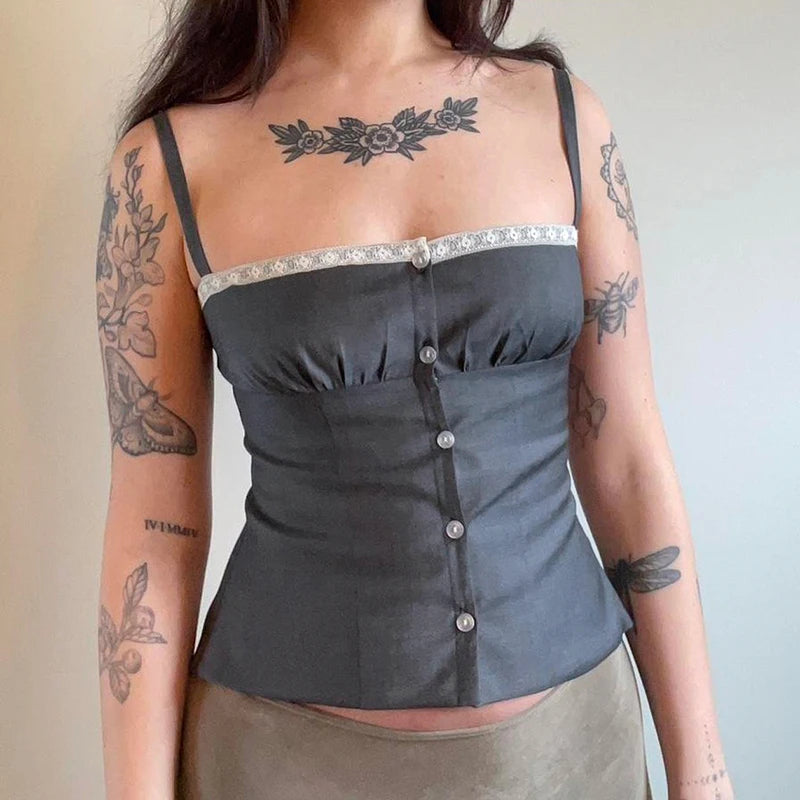 Lace Button Ruffled Slim Camisole Sleeveless Bustiers
