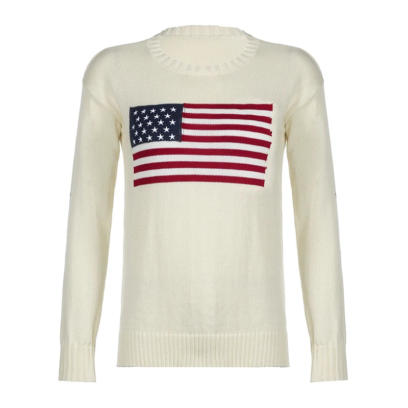 Graphic Knit Sweater Crewneck Pullover Looe