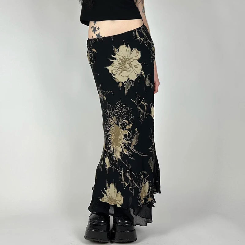 Black Floral Skirt