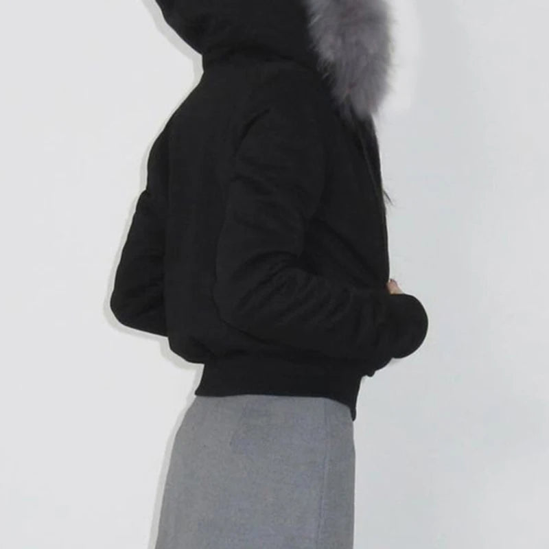 Zip Up Crop Hoodie Coats Camouflage 's Jackets Pockets Fur Neck