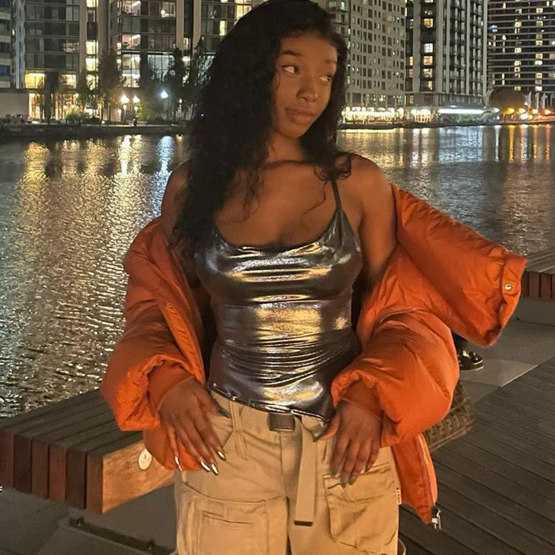Silver Shiny Bodycon Top