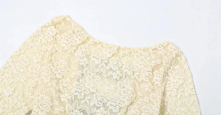 Lace Patchwork Dress See Through Backless Ruffles Long Sleeve Irregular Hem Bodycon