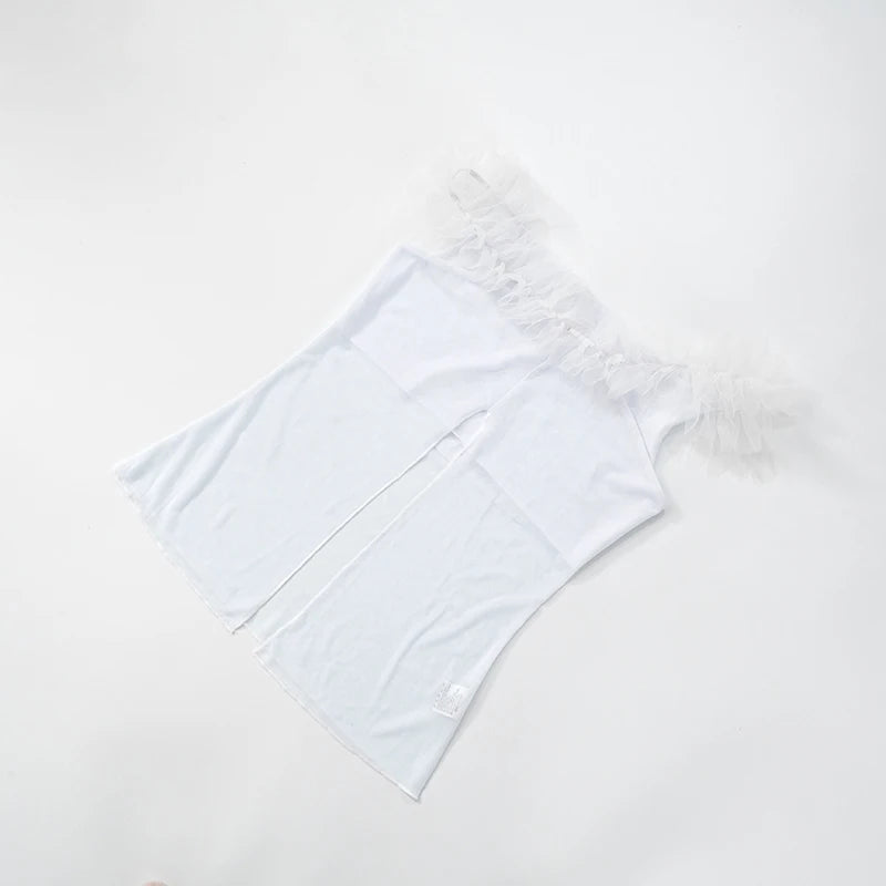 'S Spring And Color Mesh Patchwork Open k One-Shoulder Tank Top Fresh And Clean