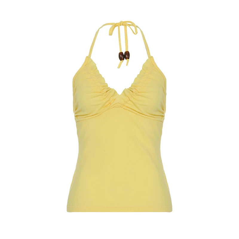 Halter Neck Camisole Backless Ruched Slim 's Sleeveless