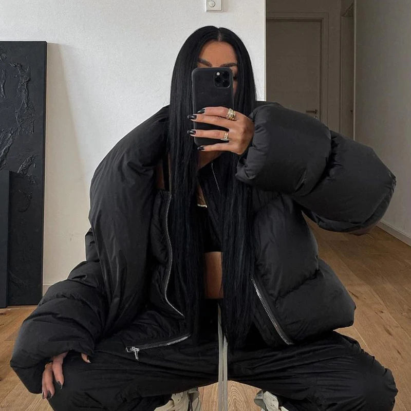 Black Premium Down Jacket Coat Luxury Warm Padd Bread Jacket Down Coat Thick Snap Collar