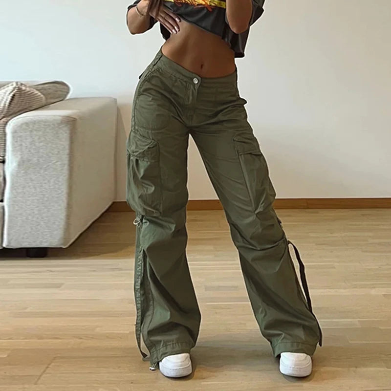 Joggers Cargo Pants Pockets Baggy Trousers Loose Grunge Paracute Trousers