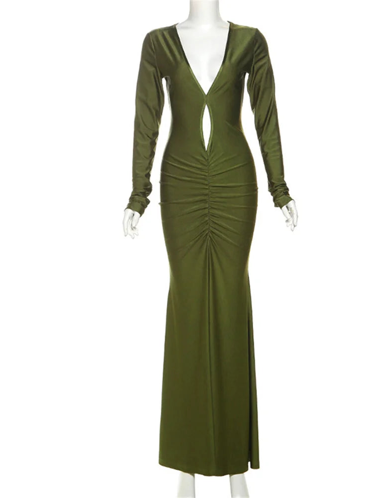 Dress Low Neck Hollow Full Sleeve Body-shaping
