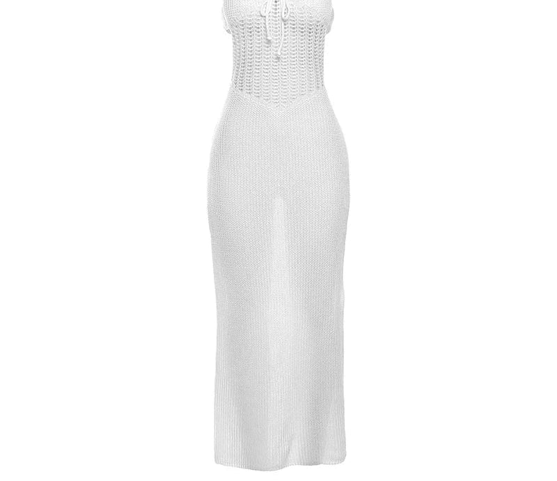 Crochet Sheer Dress Halter V Neck Backless Sheath Dating Bodycon