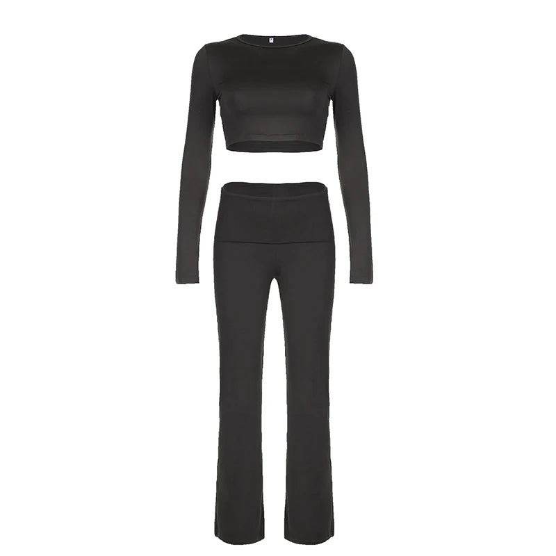 Crewneck Yoga Top Full Length Pants Suits Slim Long Sleeves