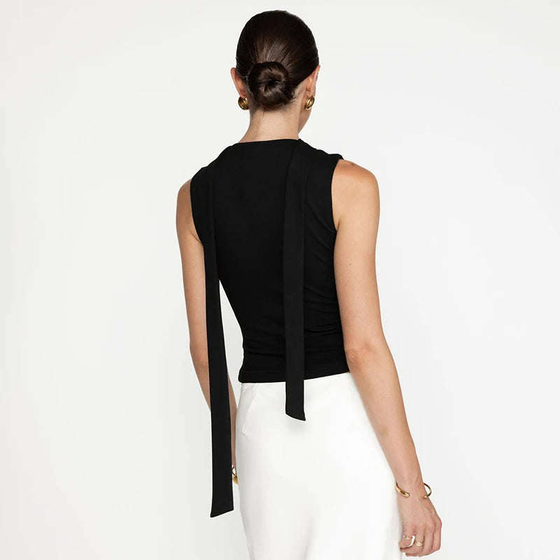 Sleevele V-Neck Strap Underhirt T-Shirt Top al Two-Piece
