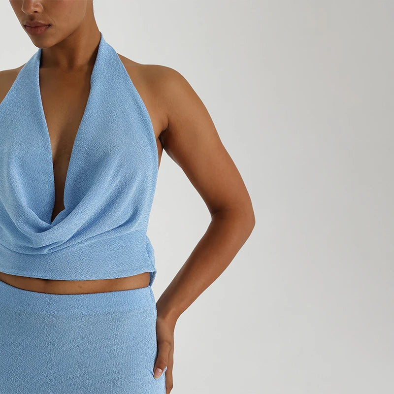 'S Color Hanging Neck V-Neck Backless Sleeveless Tank Top Long Fishtail Skirt Set