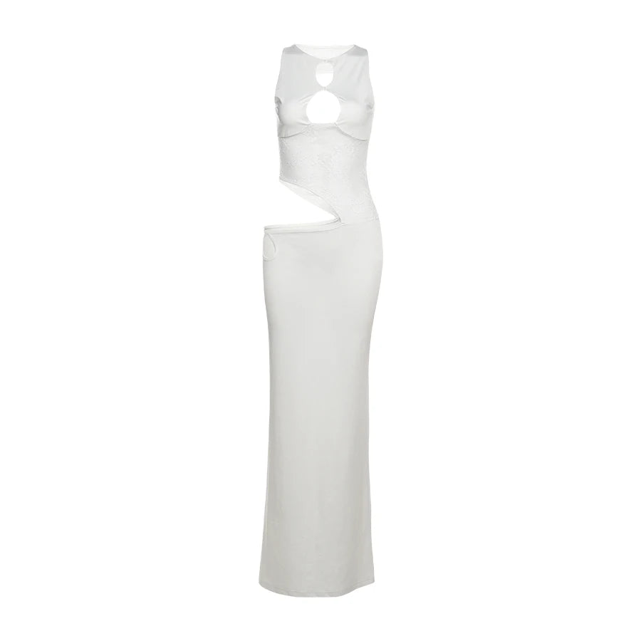 Hollow Backless Dress Lace Patchwork Solid Waistless Sleeveless Sheath