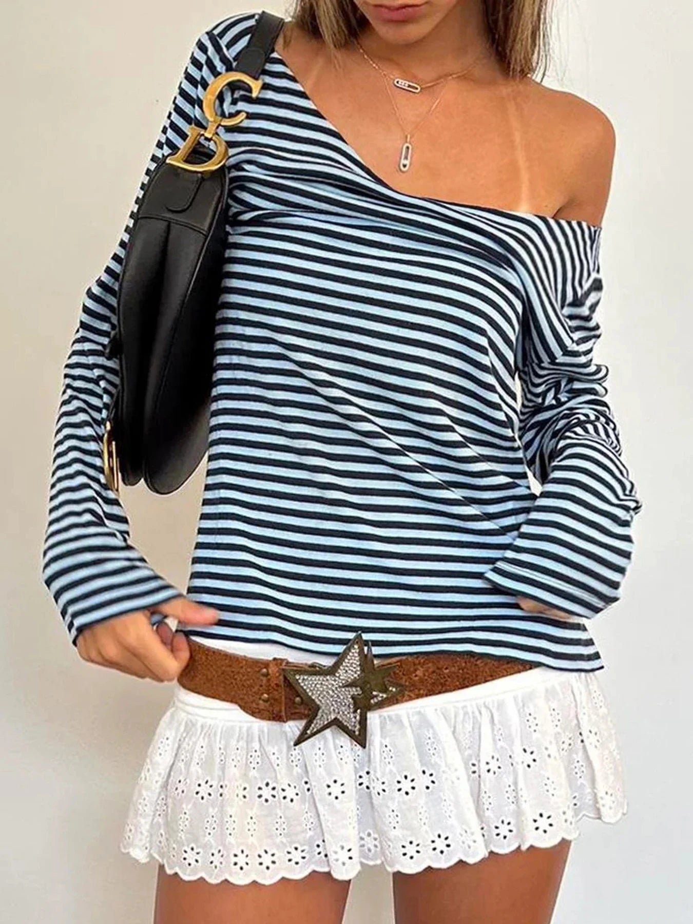 Strip Shirt Long Sleeve V-neck
