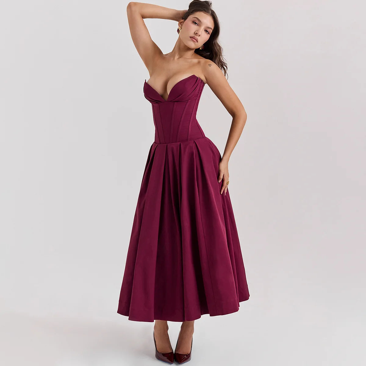 Strapless mal Occasion Dress Midi Dresses Red Wedding Guess Dress
