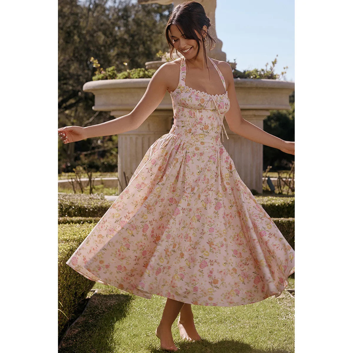 Slim Fit A-Line Halter Midi Dress