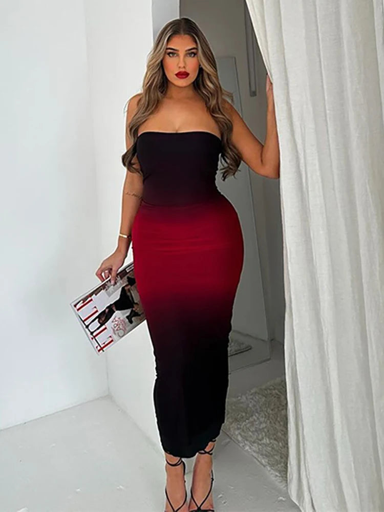 Strapless Maxi Dress Black Backless High Waist Dress