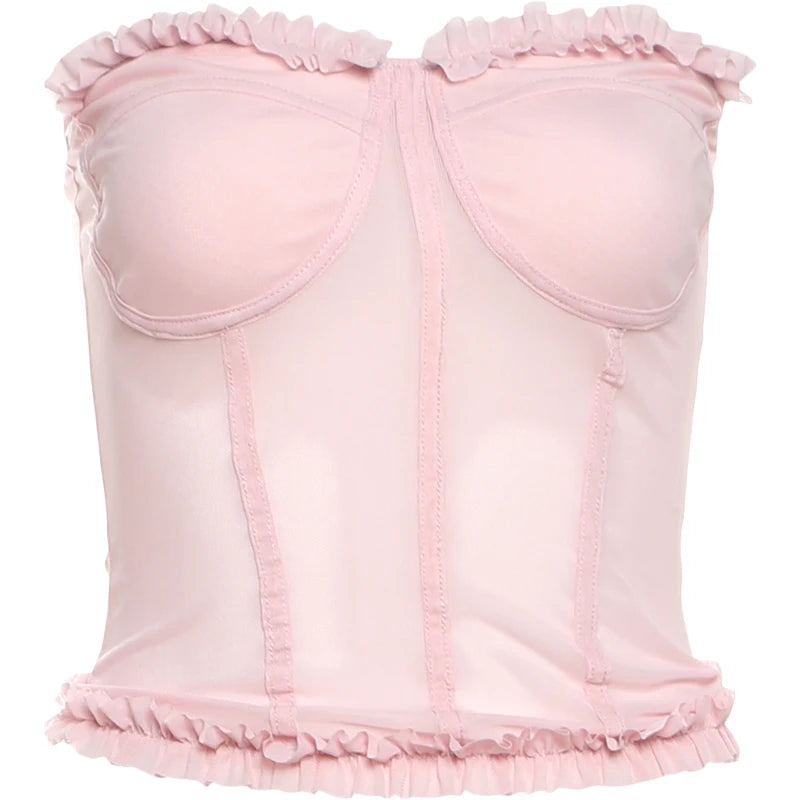 Folds Strapless Top Patchwork See Through Backless Wild Vest