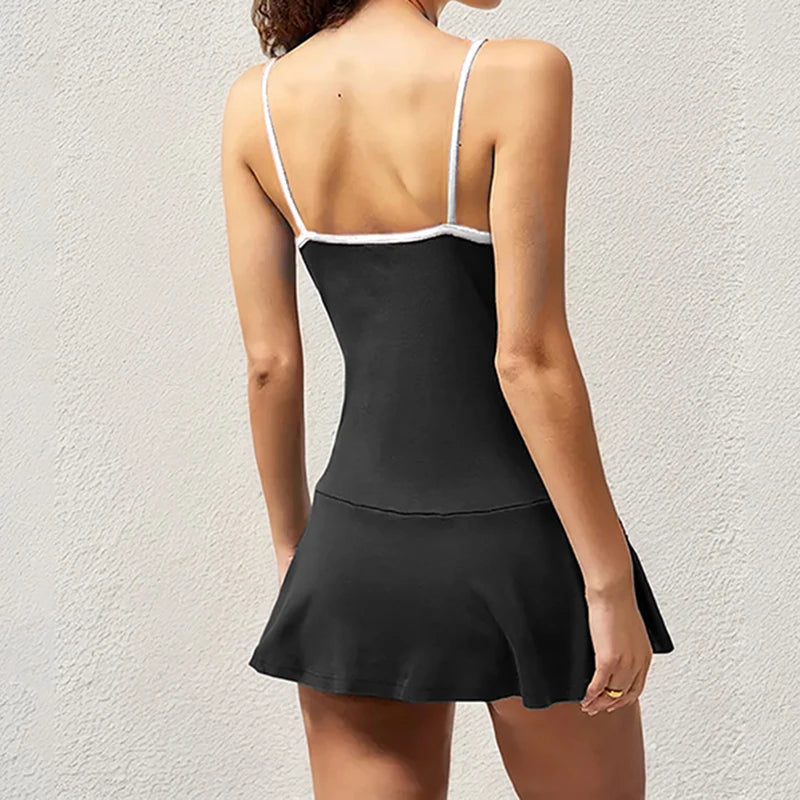 Sporty Leisure Mini Dress Preppy Letter Print Backless