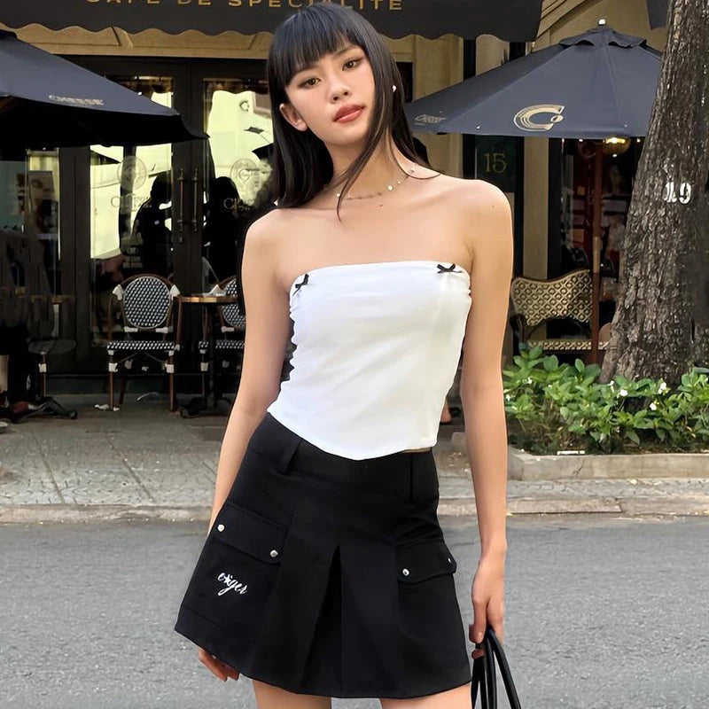White Bustier Slim Bow Tank Top