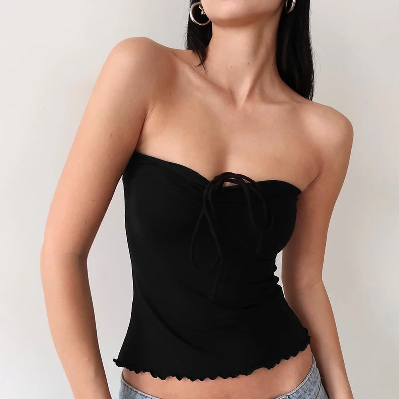 Bow Sweet Tank Top Straple Top Halter Skinny Backless Crop Top