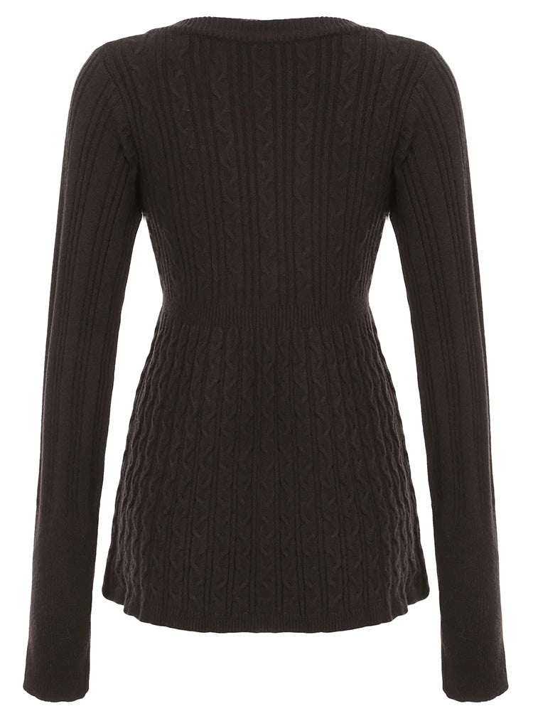Knitted Sweaters Long Sleeves Slim s Loose Hem Brown Pull Top