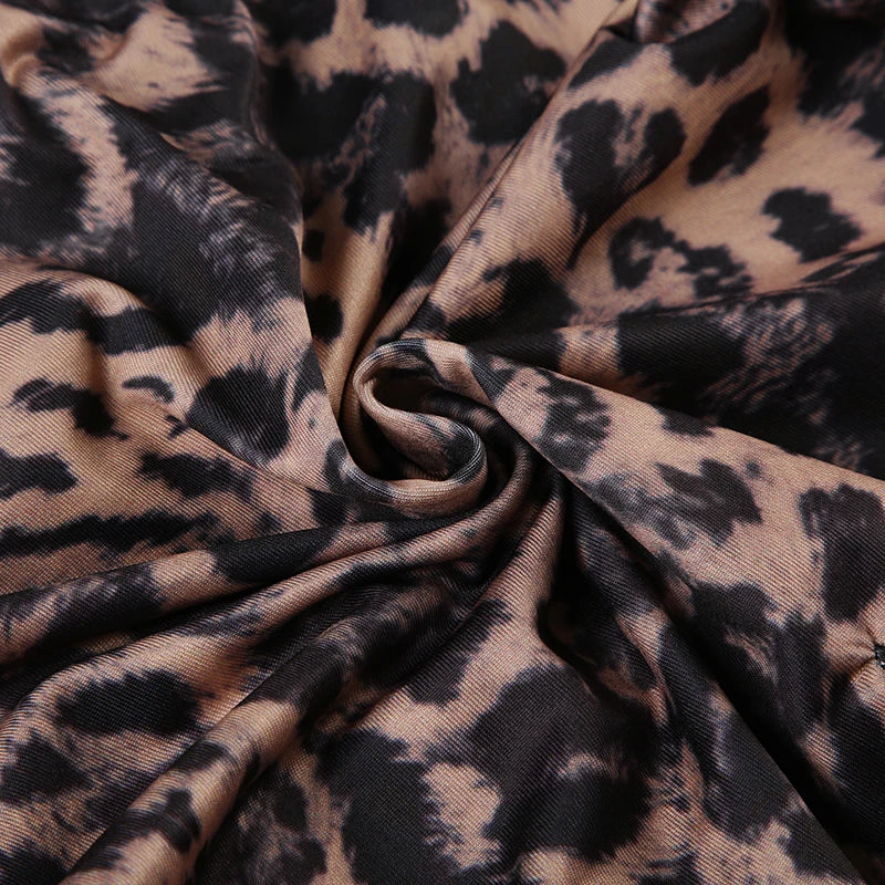 Leopard Print Patchwork Lace Dress Sleeveless Lace Up