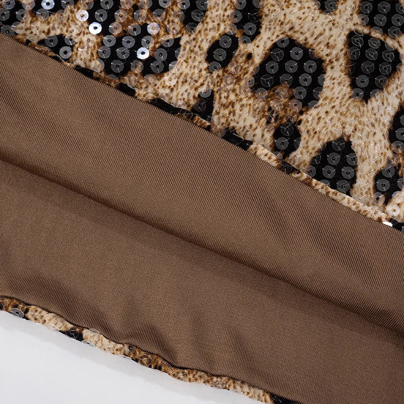 Leopard Strapless Sequins Backless Mini Dress