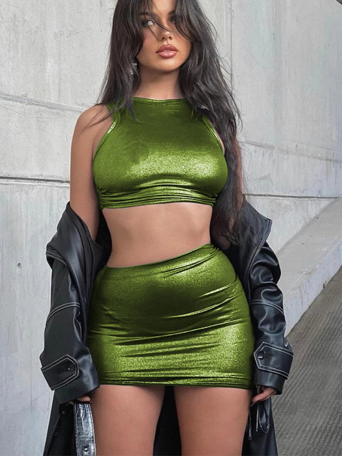 Green Shiny Two Piece Set