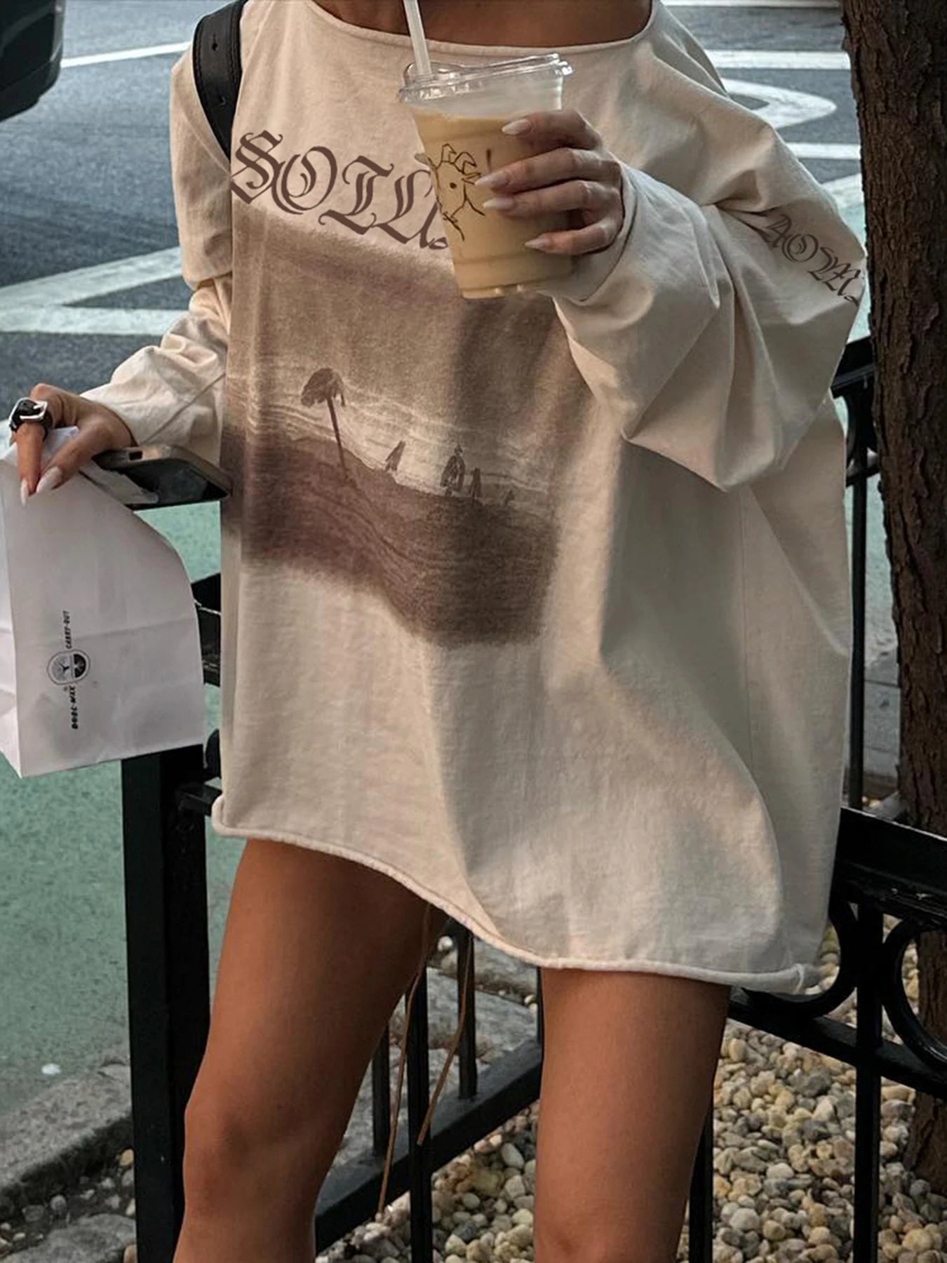 Graphic Print Oversized Sweatshirts Crewneck Loose