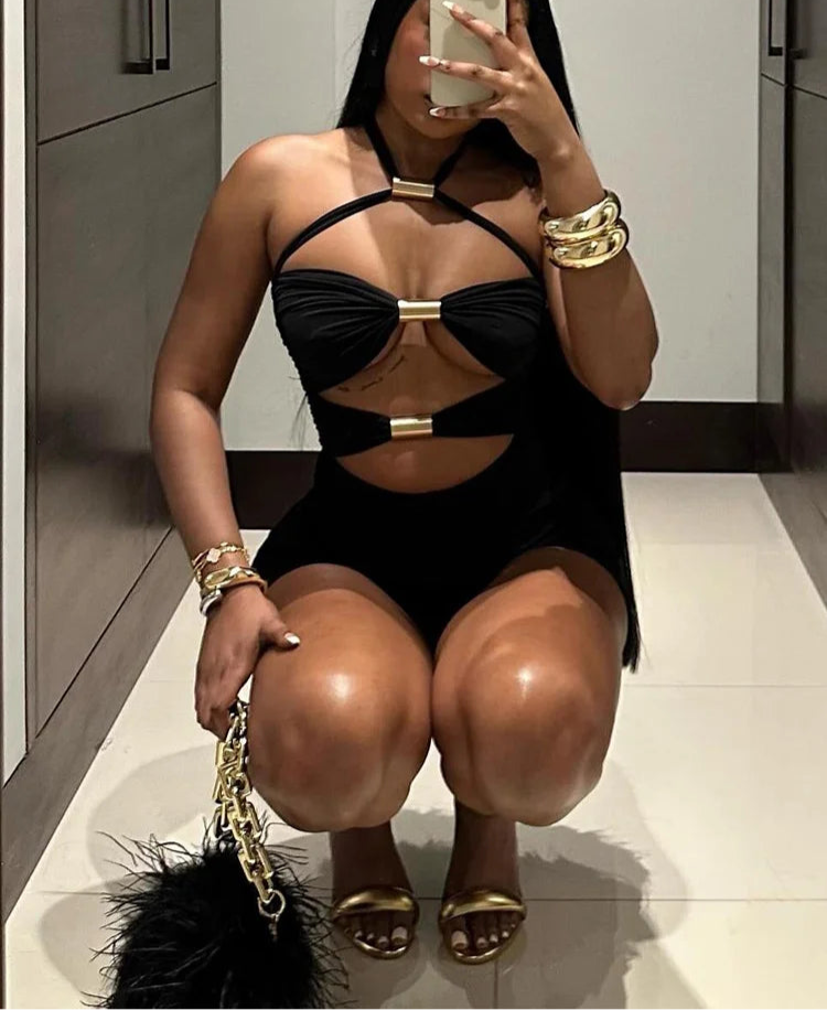 Black Halter Cut Out Bodycon Mini Dress