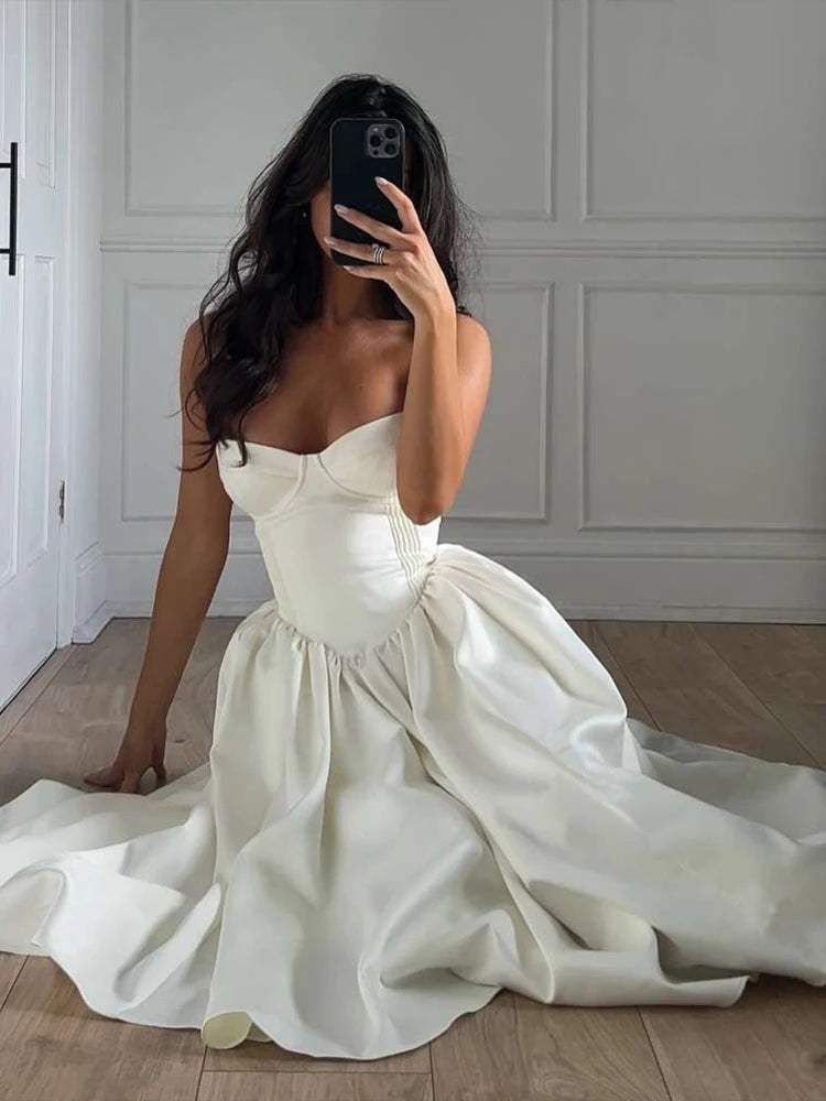 Backless Dress Cleavage Chest Wrap Loose Ruffles Gown Girl Long Bodycon