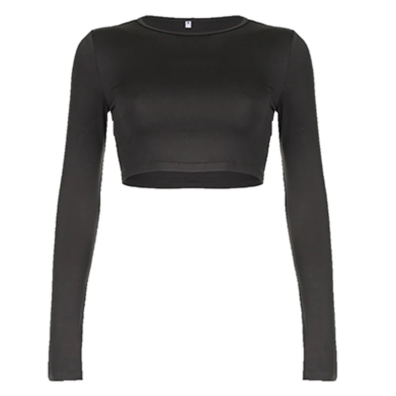 Crewneck Tee Shirts Long Sleevs Fahion Slim All-match Top