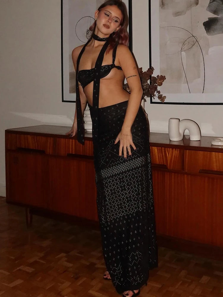 Waistless Chest Maxi Dress Stunning ed Sheath Long Scraf High Split Maxi