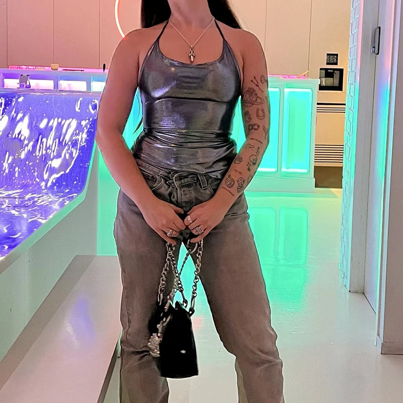 Silver Shiny Bodycon Top