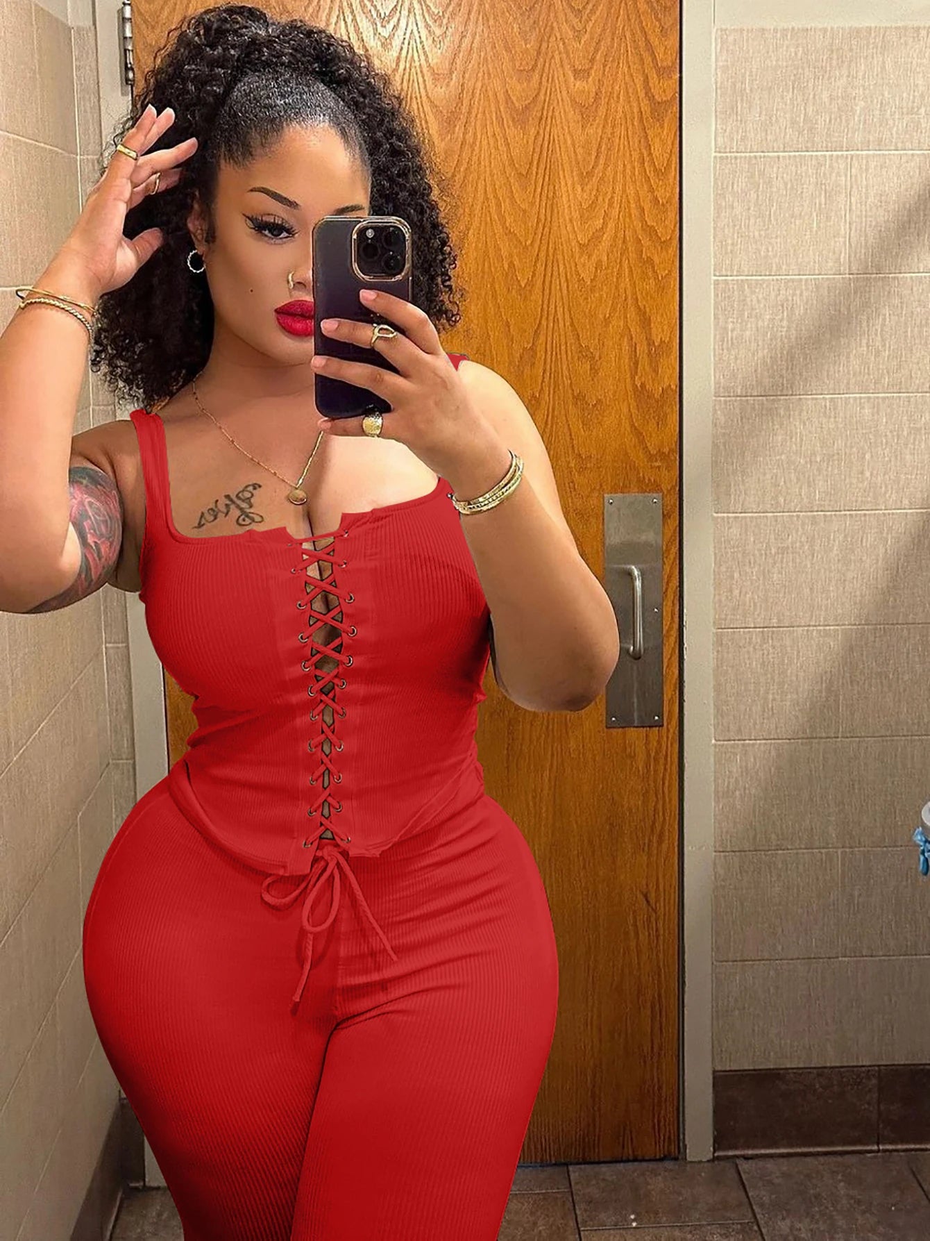 Ribbed Lace Up Crop Corset Shorts Matching Set