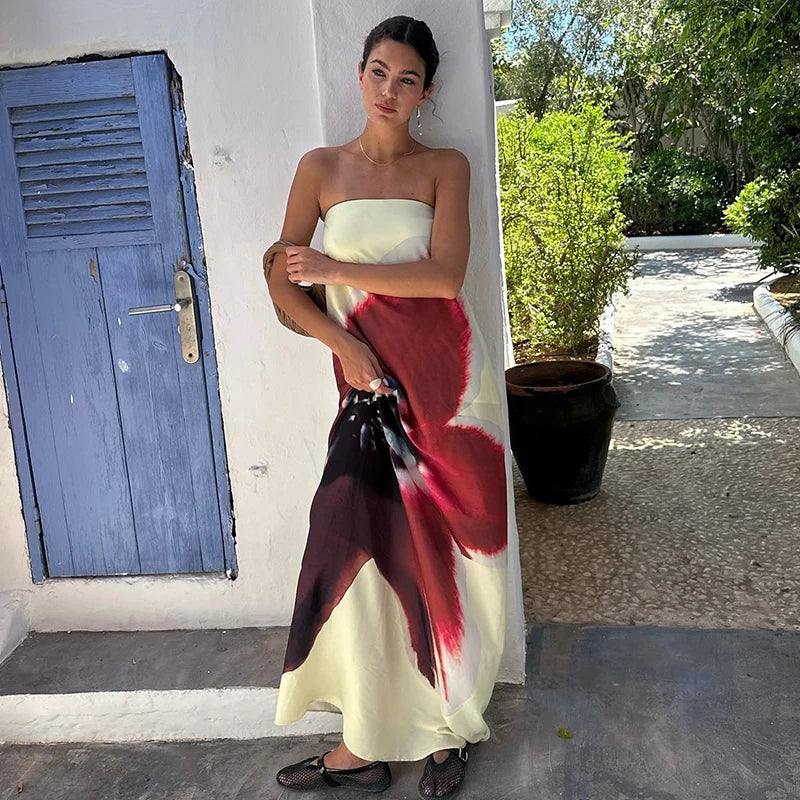 Straple Floral Belt Maixi Dress Yellow Backless Wait Dress